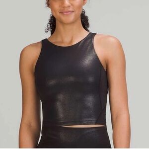 Lululemon High Neck Tank Top Metallic Shine Radiate Foil Print Black BuiltIn Bra